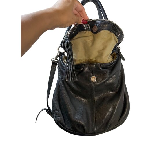 Margot Black Leather Hobo Bag With Tassel Accent & Adjustable Strap - Picture 4 of 15